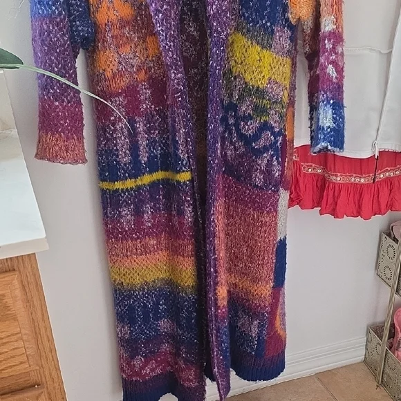 Free People Vibrant Multicolor Knit Cardigan Sweater Coat XS - Picture 2 of 6